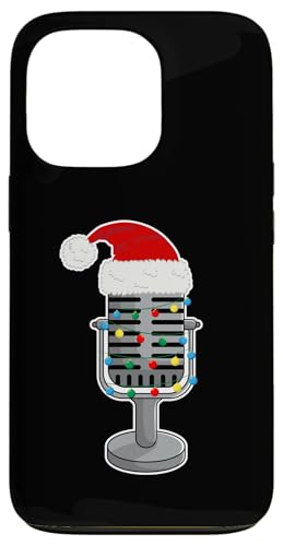 Christmas Lights Podcast Mic Wearing Xmas Hat Podcaster X}zP[X iPhone 13 Pro p