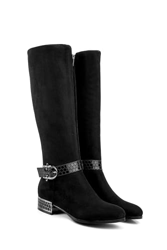 ANN CREEK Women's 'Orizea' Low Block Heel Beehive Patterned Straps Faux Suede Boots2