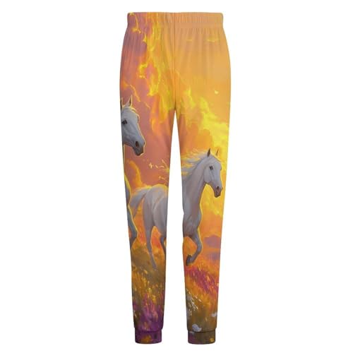 Horses Running Flower Field Sunrise Men's Pajama Pants Lounge Pant Sleepwear PJ Bottoms4