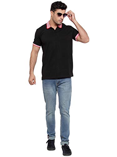Image of JOSH DANIEL Solid Men's Cotton Polo T-Shirt with Contrast Collar, Black, T-Shirts Combo (Pack of 2)