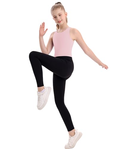 Image of DOCUMO Girls Tank Tops Double Lined Racerback Crop Tops for Kids Sleeveless Workout Tops for Dance, Yoga, Running, Sports