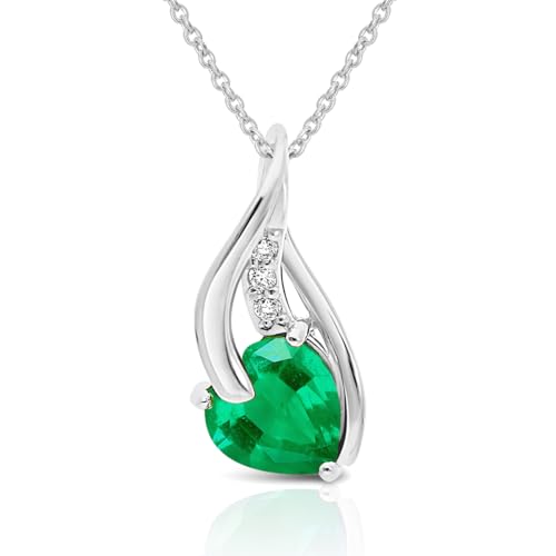Planetys - Collier en Or Blanc 9 carats (375/1000) Émeraude naturelle et Diamants - Longueur 42-45...