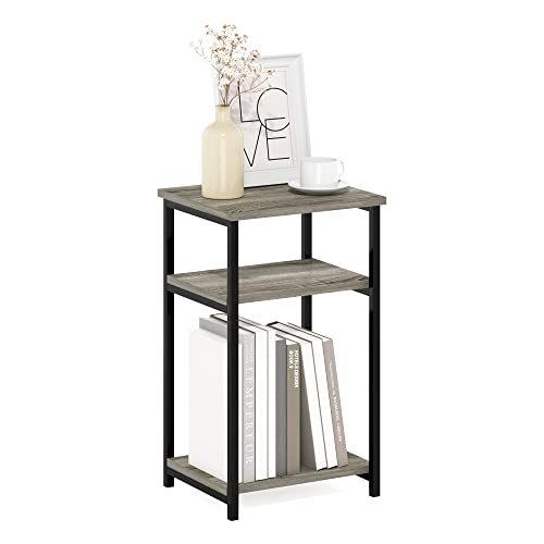 Image of Furinno Just 3-Tier Metal Frame End Table with Storage Shelves, 1-Pack, French Oak