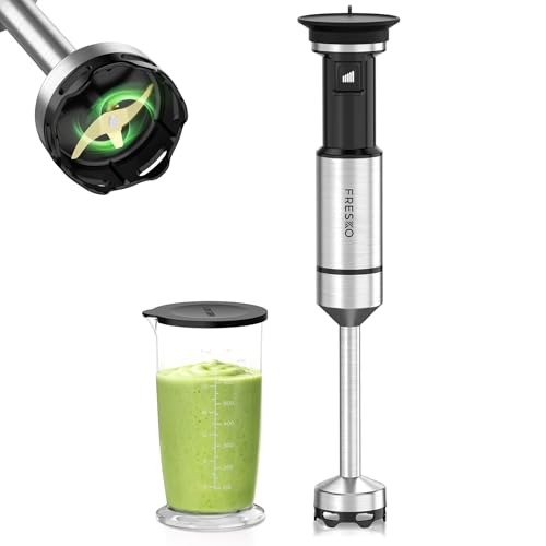 FRESKO Batidora de Mano 1000W, Minipimer Acero Inoxidable con Protector para Ollas y Vaso Medidor de 700ml, Velocidad Variable – para Papillas, Sopas, Batidos, Purés, Salsas