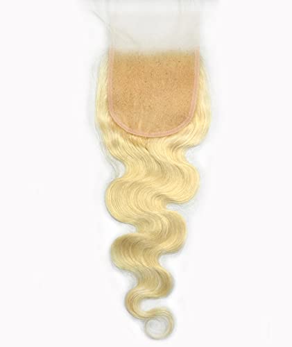 BLUPLE 613 Blonde 5x5 Lace Closure Body Wave Brazilian Virgin Human Hair Free Part with Baby Hair Bleached Knots Pre Plucked Natural Hairline 18 Inch