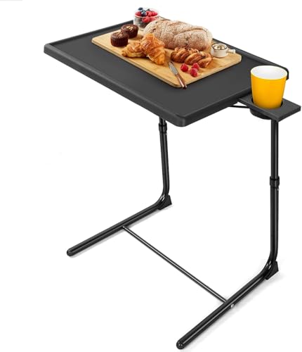 LORYERGO TV Tray - TV Table for Eating, Folding Table Trays with 6 Height & 3 Tilt Angle, TV Tray Table with Removable Cup Holder, Dinner Tray for Eating or Working on Couch, Bed & Office