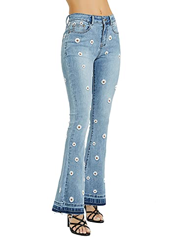 cffvdiz Women's Bootcut Jeans Embroidered Denim Wide Leg Pants2