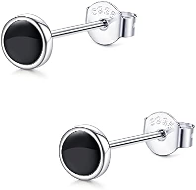 JeweBella Sterling Silver Round Black Paint Stud Earrings for Men Women 925 Sterling Silver Post Hypoallergenic Classic Round Black Piercings Earrings 3/6/8MM