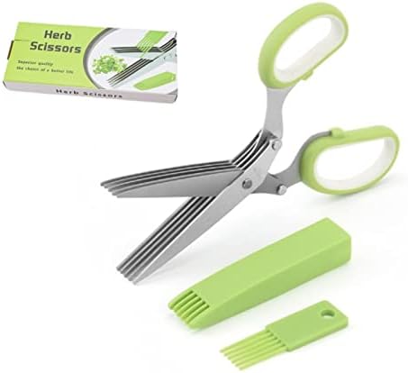 vljsfkh Glorihoby Kitchen Scissors, Glorihoby Herb Scissors, 5 Blade Kitchen Salad Scissors, Herb Scissors with 5 Blades and Cover, Multifunctional Muti Layers Stainless Steel Vegetable Cutting Tool