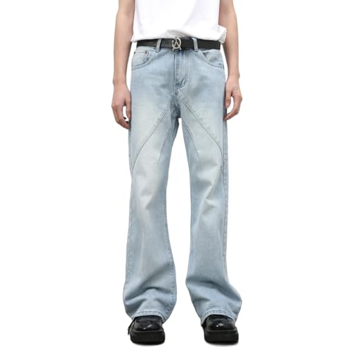 Mens Y2K Wide Leg Jeans Mid Rise Baggy Hip Hop Skater Jeans Vintage Casual Straight Leg Flared Denim Pants Streetwear