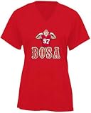 Nick Bosa San Francisco Flex Ladies V-Neck Shirt T-Shirt (Red, Small)