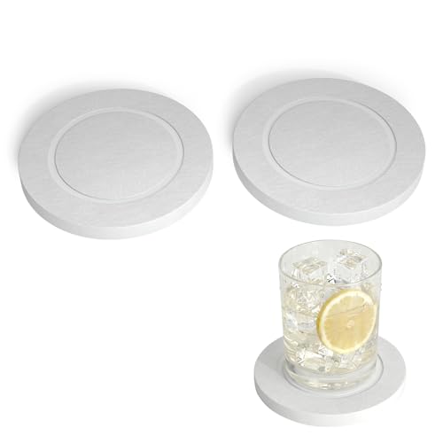 Natural Diatomite Coaster Set of 2, Round Gray Stone Coasters with Non-Slip Groove for Faster Drying, Ideal for Glasses Mugs, Bathroom Essentials and Plant Tray (2)