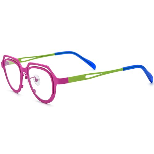 Image of FONEX Colorful Pure Titanium Glasses Frame Women Retro Round Eyeglasses