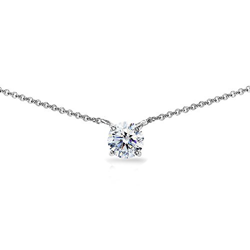 Sterling Silver Solitaire Choker Necklace Made with AAA Cubic Zirconia