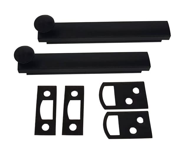 QCAA Heavy Duty Solid Brass Concealed Surface Bolt, 4", Matte Black, 2 Pack, Made in Taiwan
