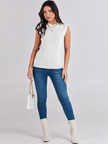 Anrabess Womens Summer Sleeveless Tops Casual Mock Neck Loose Fit Knit Lightweight Sweater Pullover Top White-Xl thumb #8