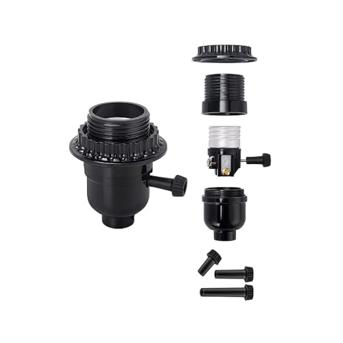 UL Listed E26 Light Socket, Threaded Lamp Socket Replacement with ON/Off Switch & Lamp Shade Ring, Medium Base Lamp Parts, for Floor Lamp, Table Lamp, and Light Fixture (Black, 1-Pack)