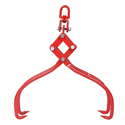 Timber Claw Hook, 28 inch 4 Claw Log Grapple for Logging Tongs, Swivel Steel Log Lifting Tongs, Eagle Claws Design with 3000 lbs/1360 kg Loading Capacity for Tractors, ATVs, Trucks, Forklifts - Red