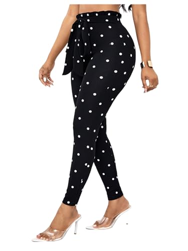 WDIRARA Women's Stretchy Plaid Print Pants Soft Skinny Regular Fashion Leggings