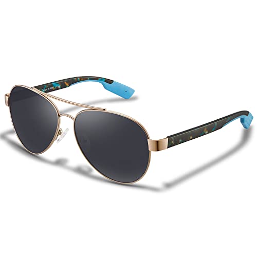 CARFIA Wide Temples Pilot Sunglasses for Men Polarized UV400 Protection Classic Trendy Style Eyewear CA5378