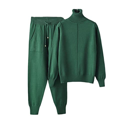 Pantalon sarouel décontracté femme automne hiver pull tricoté col roulé couleur unie