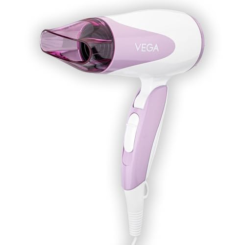 VEGA Blooming Air Foldable 1000-1200 Watts Hair Dryer for Women with Flexible Heat Setting & Detachable Nozzle,Automatic Overheat Cutout,Compact Quick Dry Blow Dryer(VHDH-05),(Made in India),Lavender