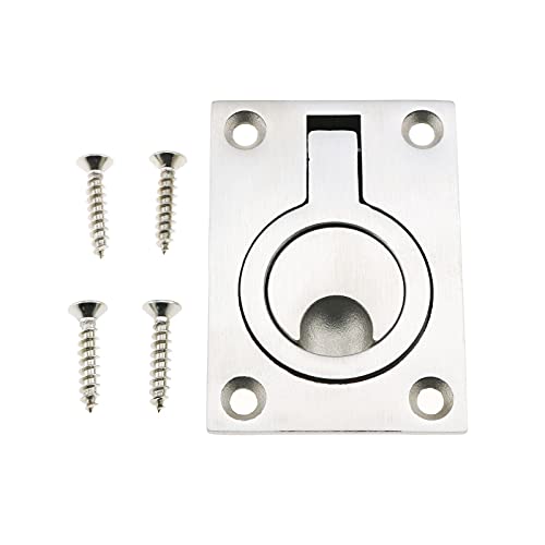 E-outstanding 1 Pc Stainless Steel Square Flush Pull Ring Handles, Hidden Recessed Furniture Handle, Boat Hatch Latch Cabinet Flush Mount Lifting Ring Pull Handle, 2.48x1.77inch