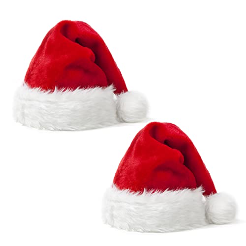 2 Pièces Bonnet Noel Adulte, Chapeau de Noël Femme Homme Rouge Bonnet de Noël Velours Confort Unisexe Chapeaux de Noël pour Costume Noel Cover