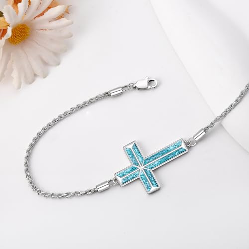 Cross Bracelet 925 Sterling Silver Turquoise Faith Religion Jesus Bracelet Jewelry For Women Christian3