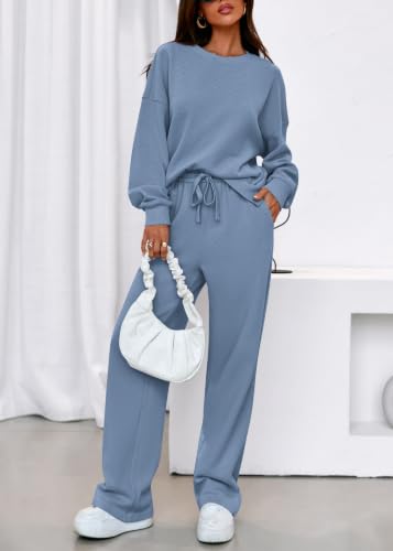 KIRUNDO Sweatsuits 2 Piece Outfit Matching Lounge Sweat Set(Dusty Blue, M) - image 5
