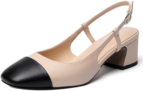 Zamikoo Cap Toe Slingback Block Heels for Women, Square Toe