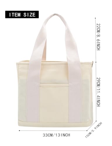 Image of TeeYee 16oz Canvas Tote Bag Casual Multi pockets Handbags Large Capacity Shopping Shoulder Bag with Pocket Bags Work Purses