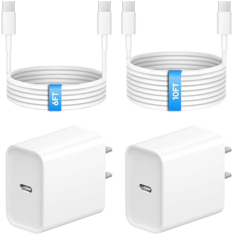 iPhone 17 16 15 Charger Fast Charging 6FT+10FT Cable, 20W USB C Charger, USBC Wall Charger for i Phone 17 Air 16 16e/16 Pro/16 Pro Max/15/15 Plus/15 Pro/15 Pro Max,i Phone iPad Pro/Mini