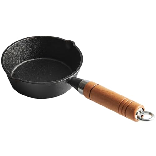 BESTonZON Cacerola Pequeña de Hierro para Derretir Olla Calentadora de Aceite con Mango de Madera para Cocinar Reducidos y Camping