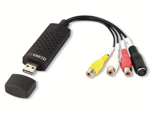 Technaxx Video Alemán - Grabador USB Capturador de Video con Tarjeta de Conversión Hi8 VHS para Digital DVD para Windows PC, Audio Video Digitación de Conversión con Adaptador TX-20