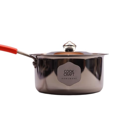 Image of Cook & Craft Premium Heavy Gauge Stainless Steel Milk Pan /Saucepan /Tea Pan /Milk Pot /Sauce Pot with lid, (Induction Cookware) 1 Liter, Silver