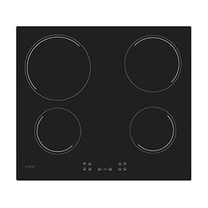 Candy Idea CH64CCB 4U2 Placa Vitrocerámica 4 Fuegos, 60CM, 10 Niveles de Potencia, 6,5KW, Mandos Centrales, Indicador de Calor, Bloqueo de Seguridad, Alerta Sobrecalentamiento y Derrames, Negro