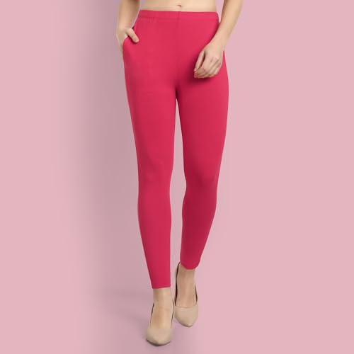 Image of ONE SKY Women Ankle Length Leggings | Premium Cotton Modal Spandex Blend | High Waist Stretchable & Bio-Washed Fabric | Colour-Lock | Ethnic Leggings for Women