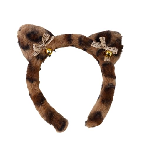 TIANQUXNGI Elegante diadema de orejas de gato con diseños de leopardos, tocados de felpa suave, ideal para maquillaje, baño y evento de disfraces