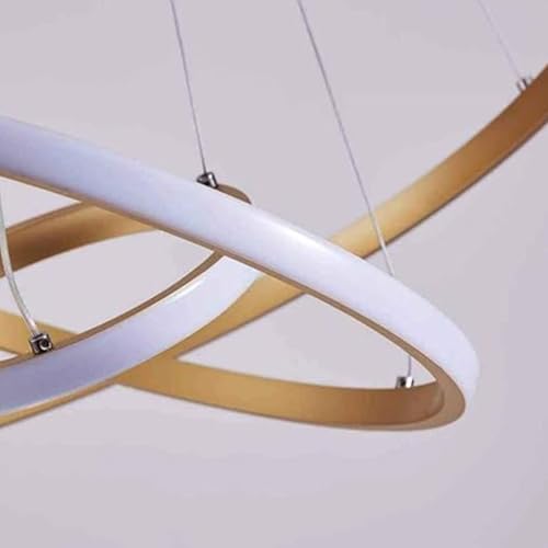 Image of Desidiya Contemporary Spiral LED 3 Ring Chandelier Hanging Ceiling Pendant Light - Adjustable Height with 3 Colour Lighting Modes Ideal for Living Room /Bedroom /Home,L-3 String Hanging (Golden)