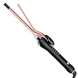 HCAH 9mm Curling Tongs, Thin Chopstick Curling Wand for Tight Ringlets & Corkscrew Curls, Small Barrel Hair Curler for Men, Short & Long Hair, Ceramic Tourmaline with 5 Temps 140-220°C