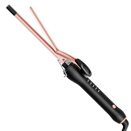 HCAH Curling Tongs, Small Curling Tongs for Short & Long Hair, Ceramic Barrel Curling Iron with Adjustable Temperature, 5 Heat Setting 140-220°C for All Hair Types