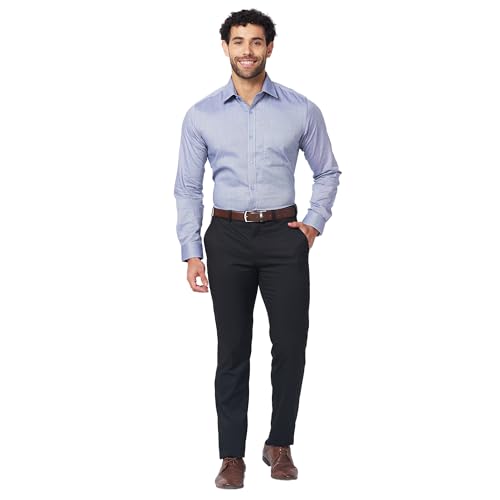 Image of Raymond Men Pure Cotton Slim Fit Structure Pattern Semi Cut Away Collar Formal Shirt