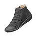 Medieval Boots Men,Women's Vintage Casual Short Ankle Boots, Fall Boot 2025 Arch Support Fashion No Heel Lace Up Side Zipper Retro Leather Booties Comfy Damping Slip On Flat Shoes Fall C-Grey