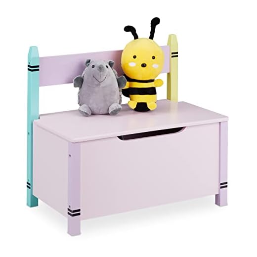 Relaxdays Banco Infantil con Arcón Integrado, Asiento Baúl para Niños, 54,5 x 60 x 35 cm, MDF, para Juguetes, Multicolor, 100% Tablero de Fibra