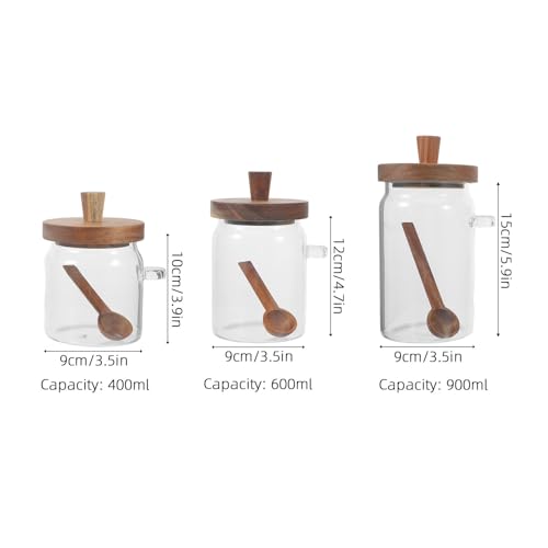 Recipientes de vidrio para detergente en polvo con tapa de madera botes de lavandería 400-900ml 3