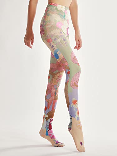 Image of Sahabowi Women Tights, Sheer High Waist Pantyhose, Vintage Control Top Stockings, Siwa opaque print1
