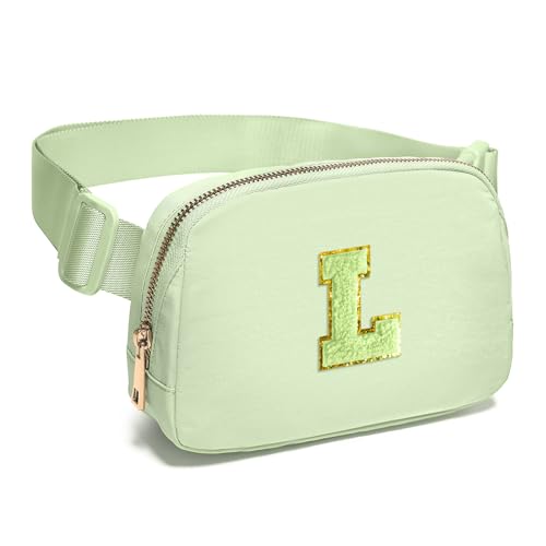Image of Gitus Gifts for 8 9 10 11 12 Year Old Girls Belt Bag Fanny Pack Crossbody Bags with Initial Letter Patch Cute Stuff Birthday Gifts for Teen Girls Women Personalized Trend Stuff (Light Green-L)
