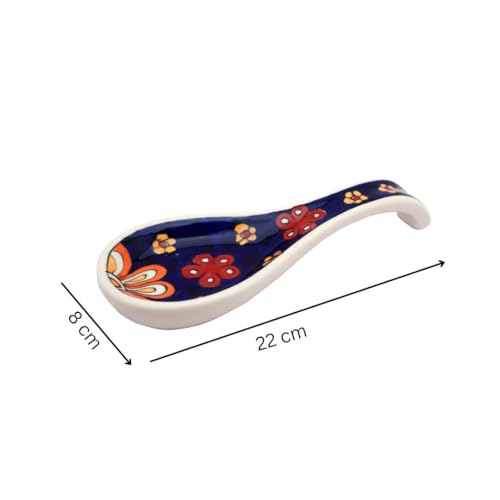 Image of Malaikah Ceramic Spoon Rest Blue Print Pack of 3 for Home, Kitchen, Dining, Kitchen Decor & Gifting