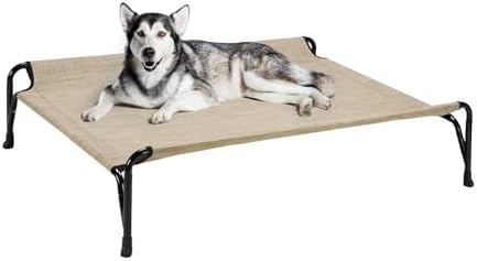 Veehoo Elevated Dog Bed, Original Cooling Raised Dog Cot with Double Sided Protective Fence for Large Dogs, Washable Breathable, V-Shaped No-Slip Feet, Indoor Outdoor Use, Large, CWC2405A